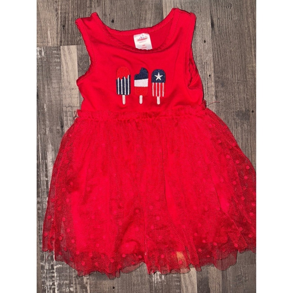 Celebrate! Patriotic Red Popsicle Americana Tulle Dress Baby Girl 18M